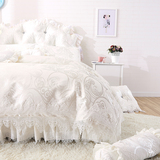 韩式全棉蕾丝粉色公主纯棉贡缎提花床裙婚庆床上用品四件套2.0米