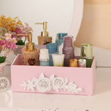 化妆品收纳盒木质玫瑰雕花28.5*12*9.5粉色蓝色白色特价包邮