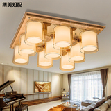 新中式实木玻璃 简约客厅餐厅卧室书房正方形led 中国风吸顶灯