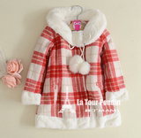 ss冬季童装新款女童格子夹棉外套 韩版儿童加厚外套毛绒领童外套