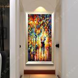 玄关装饰画竖版走廊过道壁画抽象油画浪漫风景画挂画欧式3d立体画