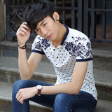 夏季青春韩版学生中国风薄修身男t恤纯棉潮牌立领短袖青少年上衣