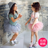 韩国夏季女童短裙公主裙3-5-8岁宝宝纯棉白色蓬蓬纱裙半身裙裤裙