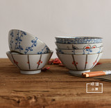 日式和风餐具套装青花瓷碗家用仿古花卉陶瓷碗zakka景德镇陶瓷碗