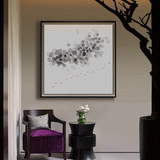 现代简约新中式抽象水墨鱼挂画黑白大尺寸禅意装饰画办公室壁画