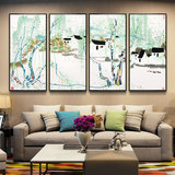 简约新中式山水墨三联中国风景装饰画巨大幅玄关客厅沙发背景抽象