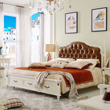 新巢 小美式床家具实木床欧式真皮床1.5/1.8米结婚床双人床白色