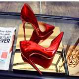 大红色性感新娘女单鞋超高跟细跟尖头浅口低帮夜店气质8-12CM婚鞋