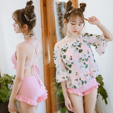 韩国可爱少女泳衣三件套性感小胸聚拢罩衫分体比基尼度假泳衣女