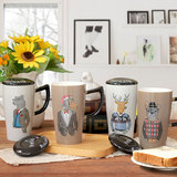 美式创意陶瓷杯子大容量牛奶咖啡杯骨瓷动物马克杯卡通带盖情侣杯