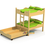 新品儿童双层六人床 早教幼儿园专用床上下铺宝宝午睡原木推拉床