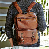 男士双肩包包时尚潮流英伦皮质日韩版青年上班大学生书包旅行背包