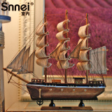 实木质帆船模型摆件 地中海仿真小木船 一帆风顺装饰工艺船礼物