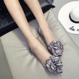 2016秋季韩版新款浅口粗跟尖头平底单鞋透明舒适花朵低跟女鞋子潮