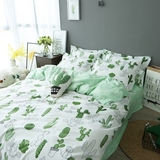 北欧简约纯棉四件套韩国ins清新绿色植物仙人掌床罩家纺被套床品