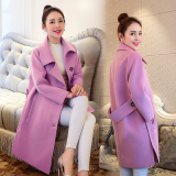 2016春秋新款韩版女装修身大码茧型中长款薄呢子大衣羊毛呢外套女