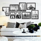 黑白城市世界地标建筑纽约伦敦巴黎罗马装饰画现代客厅背景墙高档