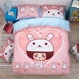 纯棉儿童床上用品四件套男女孩全棉卡通床单被套1.2m1.5米床粉色