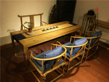 禅意新中式茶桌椅组合免漆老榆木茶桌椅餐桌会议桌泡茶台实木家具