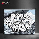 正品魔手丹青DIY数字油画萌宠物小动物厚框环保颜料包邮特价雪豹