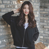 韩版学院风加厚森女酷MM外穿拉链外套黑色灰色女装厚外套