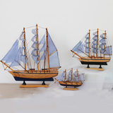 地中海帆船模型摆件手工工艺品实木一帆风顺船摆设电视柜酒柜摆件