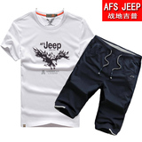 Afs Jeep/战地吉普春夏季运动套装男 休闲户外圆领纯棉短裤短袖t