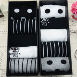 夏季女袜黑白猫咪礼盒装日系可爱卡通个性时尚创意全棉船袜短袜子