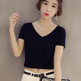 韩国修身学生短款上衣短装高腰露脐印花半袖体恤百搭短袖T恤女夏