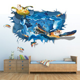 3D视觉立体墙贴教室儿童房卧室墙壁装饰可移除卡通海底世界大海龟