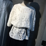 16韩国东大门订单夏季女装新款超美仙镂空勾花蕾丝短袖上衣T恤潮