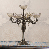 家居奢华新古典欧式客厅样板间 餐桌金属水晶五头烛台装饰品摆件