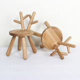 米卡乡村 创意儿童礼品宝宝动物造型鹿角原木全实木凳子学习椅子