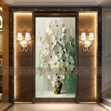 现代新品艺术玻璃 客厅卧室屏风隔断 欧式洁白雏菊油画玄关背景墙