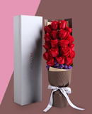 七夕礼物 鲜花 一往情深  精品玫瑰礼盒:19枝红玫瑰，勿忘我适量