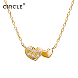 Circle日本珠宝 钻石吊坠18K金项链心形群镶心心相印锁骨链正品女