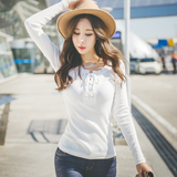 秋装韩版修身性感系带打底衫显瘦低胸紧身t恤长袖上衣秋衣女外穿