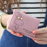 日韩版钱包女短款薄可爱兔搭扣学生三折叠迷你磨砂小钱包女式皮夹