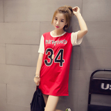 2016夏季韩版新款女装数字印花时尚撞色短袖上衣T恤打底衫学生装