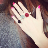 韩国新款玫瑰花朵大珍珠开口戒指套装指环食指时尚百搭装饰品女