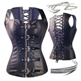corset宫廷塑身衣演出服束身衣钢骨加固系带皮革紧身胸衣搭配皮扣
