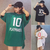 2016夏季新款女装韩版宽松显瘦中长款字母印花七分袖T恤女上衣潮
