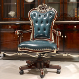 新古典欧式书桌椅实木真皮椅子办公椅大班椅老板椅牛皮转椅可升降