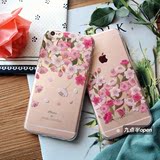 原创粉桃花镶钻韩国苹果6s手机壳iphone6plus超薄透明全包壳包邮
