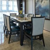 新中式样板房家具定制 后现代简约实木餐桌椅组合 港式客厅家具