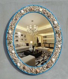 新品欧式天然彩色石浴室镜椭圆形地中海风格化妆镜贝壳梳妆台镜子