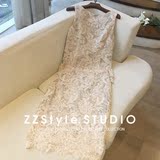 ZZ高级定制 复古优雅赫本气质冰丝高端大牌蕾丝连衣裙 两件套装裙