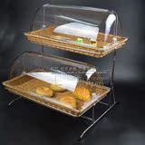 爆款双层自助餐展示盘带盖两层面包篮水果筐带透明罩托盘展示架