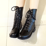 2016秋冬季新款韩版黑色大码系带马丁靴女平底短靴厚底学生女靴子