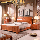 现代中式实木床单双人床1.8米储物高箱床1.5米简约成人婚床包邮